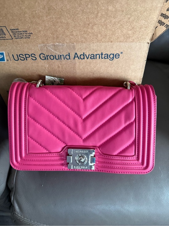 Badgley Mischka Handbags - Badgley Mischka Bright Pink Quilted Shoulder Bag with Silver Hardware